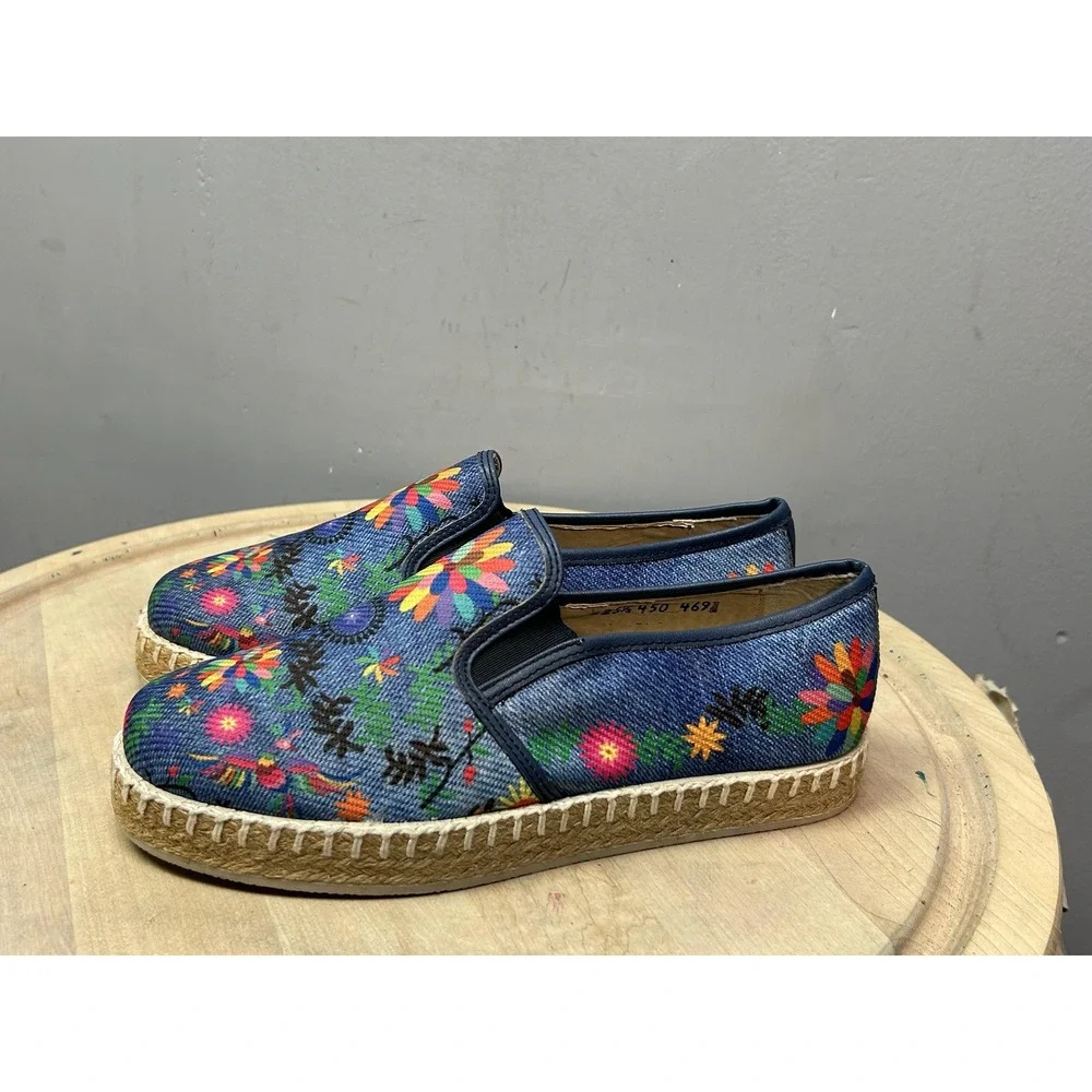 Sergio‎ Banamex Shoes Womens Size 8.5 Blue Floral Denim Espadrille Slip On